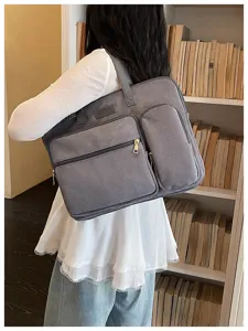Borsa porta pc grigia con scomparti grande capacità borsa da lavoro elegante per donna pendolare