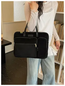 Borsa porta pc nera scomparti ventiquattrore lavoro elegante camoscio ufficio borsa computer