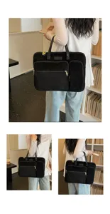 Grande borsa per laptop in pelle scamosciata nera, cartella da lavoro multi-scomparto elegante.