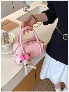 Bolso de mano rosa de piel estilo coreano para mujer bolso bandolera casual con colgante