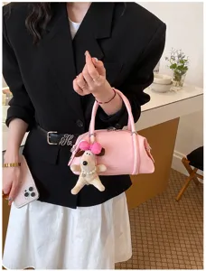 Bolso de mano tipo almohada rosa informal de estilo coreano para mujer de cuero PU.