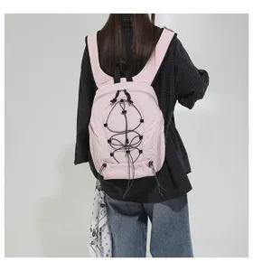 Rosa funktioneller Tagesrucksack mit Gummizug, leichter Freizeitrucksack für Alltag und Wandern.