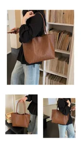 Sac a main en cuir tresse grand format sac epaule marron fourre-tout pour femme elegante
