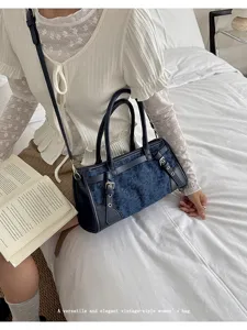 Vintage γυναικεία τσάντα χειρός από τζιν κομψή casual τσάντα ώμου με λεπτομέρειες αγκράσας