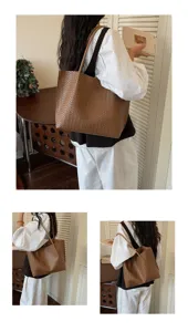 Sac cabas bandoulière marron tissé pour femme grande capacité sac de transport casual chic élégant