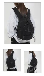 Minimalistischer funktionaler schwarzer Rucksack, leichter Freizeittagung für Pendeln und Wandern.