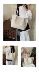 Sac cabas tisse couleur unie grande capacite sac epaule femme pour le quotidien