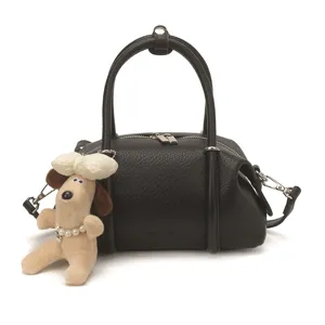 Bolso de mano estilo coreano minimalista para mujer negro con colgante de felpa de perro lindo