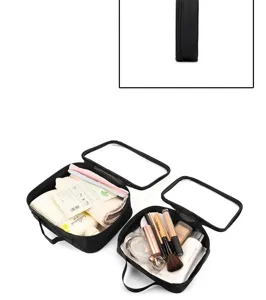 Zwarte waterdichte transparante cosmetische tas grote make-up opbergtas voor reizen.