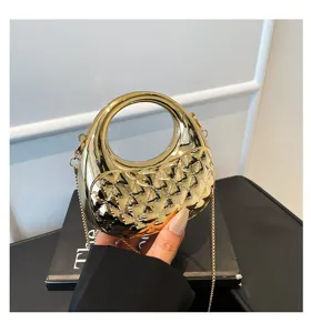 Gold acrylic handbag chic metallic chain top handle hobo shoulder bag evening clutch purse