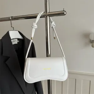Women PU Leather Underarm Shoulder Bag Minimalist Commuting Solid Color Handbag With Metal Letter Embellishment