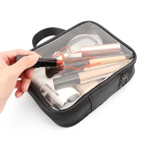 Handige en transparante waterdichte cosmetische tas met handvat en ritssluiting.
