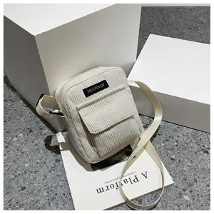 Fashion corduroy cross-body bag minimalist small square shoulder bag for daily casual wear.