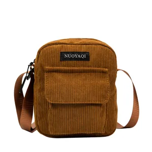 Corduroy small square crossbody bag for women, Korean style simple casual shoulder bag.