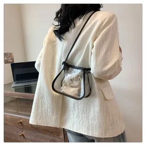 Transparent jelly crossbody bag for women, clear PVC shoulder beach bag with inner pouch.