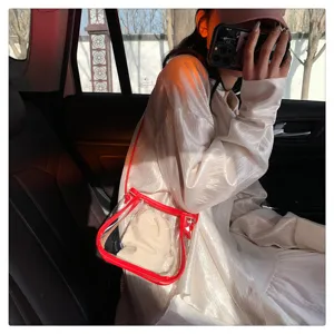 Transparent jelly crossbody bag for women, clear PVC beach shoulder bag with inner pouch.