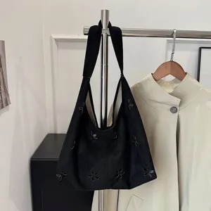 Large Capacity Tote Bag Women PU Leather Hollow Out Floral Shoulder Bag Casual Commuter Handbag Daily Fashion Bag