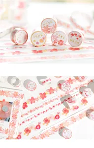 Vista dettagliata del nastro washi sakura, delicati motivi floreali ed elementi decorativi.