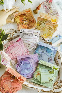 Retro butterfly sticker pack, writable DIY journal scrapbooking collage material stationery.