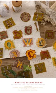 Vintage alphabet PET stickers for DIY journaling, retro calligraphy letter decorative crafts.