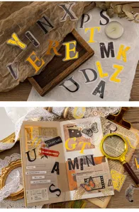 Vintage English letter PET stickers for DIY journaling, scrapbooking, and craft decoration.