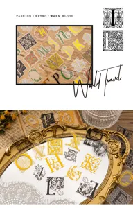 Vintage alphabet PET stickers for DIY journaling, calligraphy English letters pack.