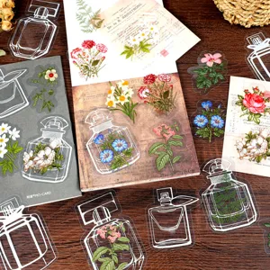 Botanical bottle PET sticker pack for journaling, scrapbooking, and aesthetic crafts.