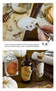 Retro butterfly label sticker pack for DIY journaling, vintage collage material, 8 styles.