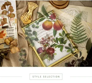 Botanische PET journaling stickerpakket, grote DIY decoratieve materiaostickers voor knutselen.