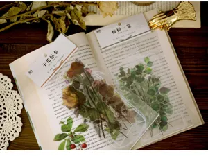 Botanische PET dagboek stickers pakket, grote decoratieve planten scrapbooking details.