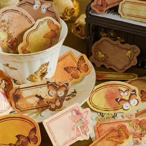 Vintage butterfly label stickers pack for DIY journaling, scrapbooking, and art crafts.