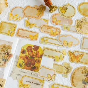 Vintage butterfly label sticker pack for DIY journaling, scrapbooking, and aesthetic collage.
