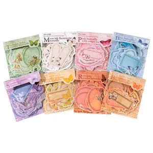 Retro butterfly label sticker pack, 8 styles of writable DIY journal decorative material.