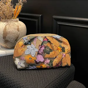 Mooie bloem pailletten geborduurde clutch tas dames stijlvolle make-up etui handtas