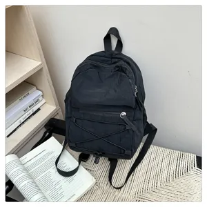 Black casual nylon backpack for women and students lightweight daily travel school bag