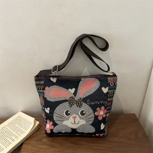 Ethno-Stil Segeltuch Brokat Tote Bag Damen Vintage Bestickt Elefant Muster Lässig Große Kapazität Umhängetasche Handtasche
