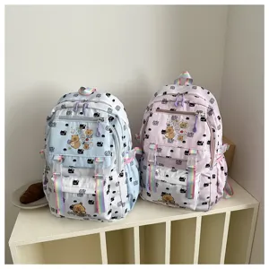 Zaino scolastico carino gatto capybara, grande capacità borsa a doppia spalla casual dettaglio.
