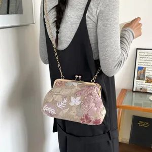 Chinese style embroidered sequin kiss lock shoulder bag crossbody purse detail view