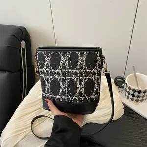 Γυναικεία κομψή τσάντα bucket vintage tweed τσάντα ώμου chic χιαστί καθημερινή