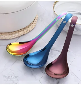 Stainless steel rice spoon long handle serving spoon colorful tableware kitchen cooking tool