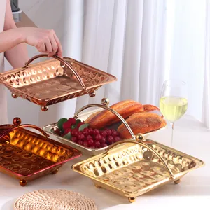 Roestvrij Staal Gehamerd Fruitbord Woonkamer Salontafel Creatieve Luxe Snack Snoep Schaal Met Handvat