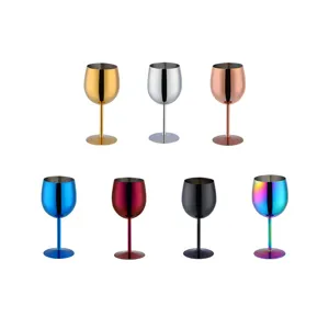 Set di bicchieri da vino in acciaio inossidabile, calici colorati in metallo per champagne e bar.