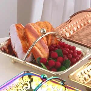 Luxueuze roestvrijstalen fruitschaal met handvat gehamerd ontwerp voor woonkamer thuis