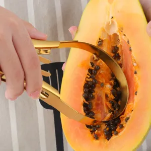 Outil de séparation de pulpe de fruit en acier inoxydable, vide-mangue doré pratique pour cuisine.