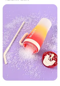 Verloop plastic waterfles met rietje en deksel, draagbare esthetische drinkset.