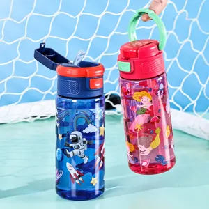 Children Cartoon Water Cup Portable Plastic Straw Bottle High Temperature Resistant Student Cute Sipper Cup Outdoor Drinkware