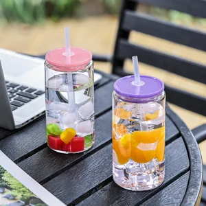 Glass coffee tumbler with straw and lid, portable cute water cup for office and travel use.