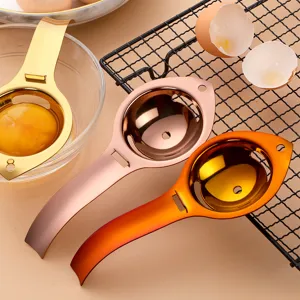 Séparateur d'œufs en acier inoxydable outil de cuisson avec long manche filtre jaune