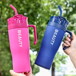 Draagbare Grote Capaciteit Plastic Waterfles Met Rietje En Handvat Gym Sport Bekers Voor Mannen En Vrouwen
