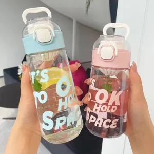 Portable clear water bottle with tea strainer and lid, stylish design for daily hydration.